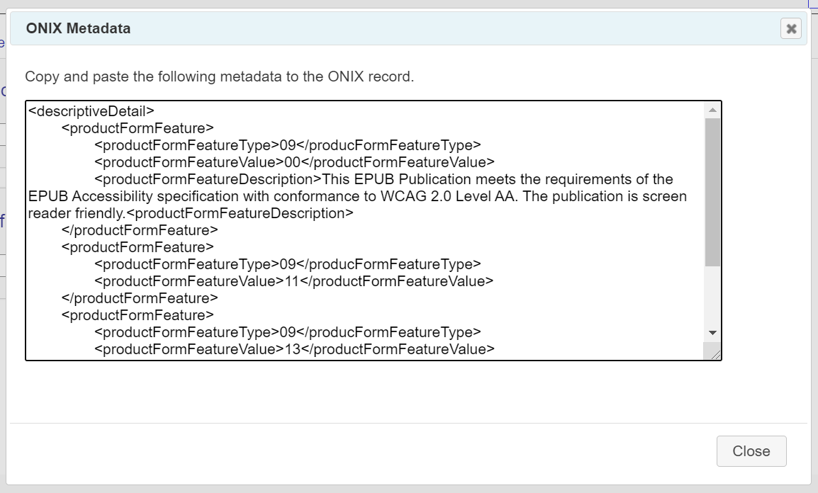 ONIX markup dialog